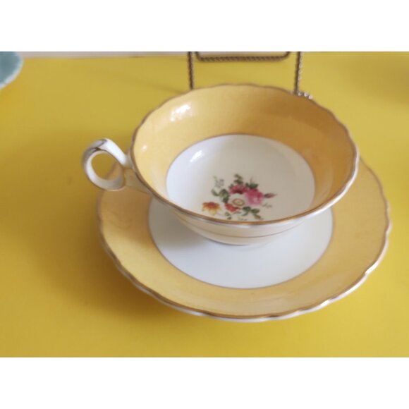 Royal Cauldon England Bone china wide mouth tea cup and saucer  Yellow, Floral - Picture 4 of 13